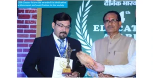 Gaurav marwaha receiving award from MP's CM Shivraj Singh Chauhan